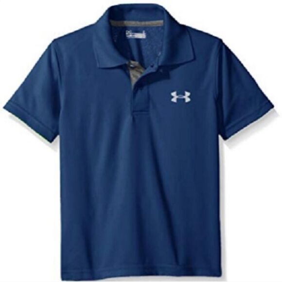 🦋Under Armour Blue Button Collared Short Sleeve Polo Shirt Youth Medium - Picture 1 of 12